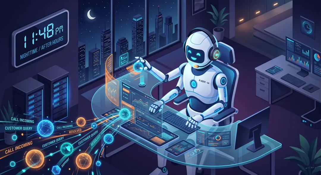 Illustration comparing an AI voice agent handling after-hours calls against the traditional option of hiring additional staff