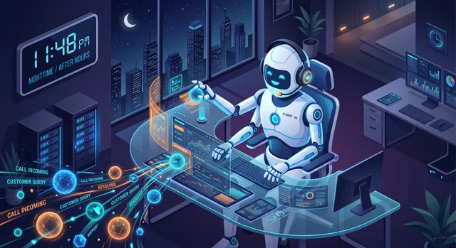 Illustration comparing an AI voice agent handling after-hours calls against the traditional option of hiring additional staff