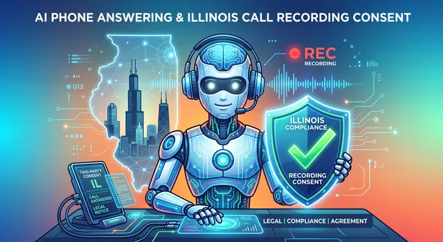 Illustration representing Illinois all-party consent law applied to a call answered and recorded by an AI voice agent