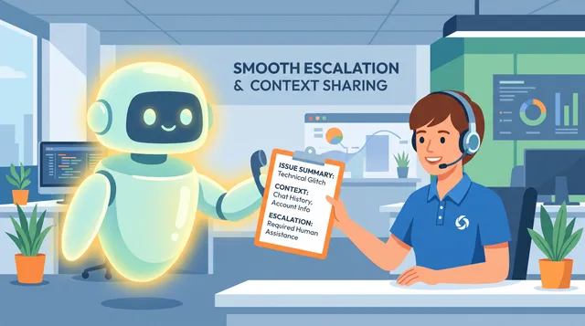 Illustration of an AI voice agent escalating a call to a human agent when a request falls outside its scope